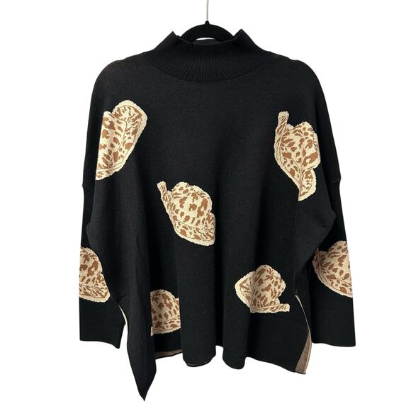 Entro Black Tan Cowboy Hat Print Mock Neck Pullover Sweater Womens Size Small - Picture 2 of 8
